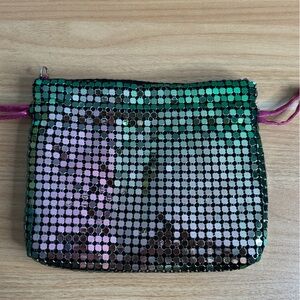AQUA Metallic Bag Drawstring Pouch Multicolor Metal Sequin Purse
